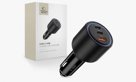 Automobilinis įkroviklis 12-24V 2xUSB C + USB 175W juodas Tech-Protect CC04
